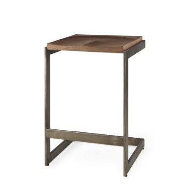 69174 - Kiran 17L x 17W x 26H Medium Brown Wood W/ Antique Nickel Finished Metal Frame Counter Stool