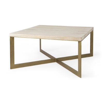 69180 - Faye 34L x 34W x 17H Beige Finished Wood W/Gold Metal Base Square Coffee Table