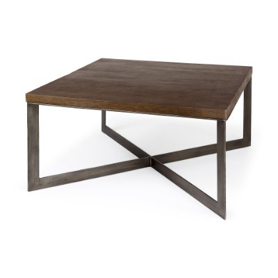 69181 - Faye 34L x 34W x 17H Medium Brown Wood W/Antique Nickel Metal Base Square Coffee Table
