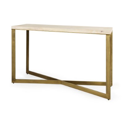 69182 - Faye 50L x 15W x 30H Beige Finished Wood W/Gold Metal Base Console Table