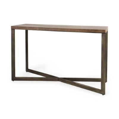 69183 - Faye 50L x 15W x 30H Medium Brown Wood W/Antique Nickel Metal Base Console Table