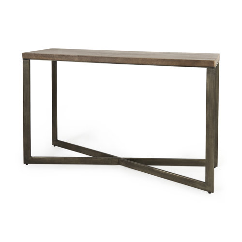 69183 - Faye 50L x 15W x 30H Medium Brown Wood W/Antique Nickel Metal Base Console Table
