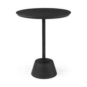 Maxwell 20" Round Dark Brown Wood w/ Black Metal Pedestal Side Table