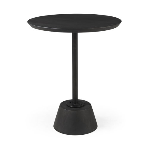 69204 - Maxwell 20" Round Dark Brown Wood w/ Black Metal Pedestal Side Table