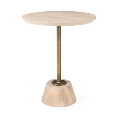 69205 - Maxwell 20" Round Light Brown Wood w/ Gold Metal Pedestal Side Table