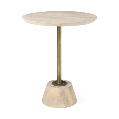69205 - Maxwell 20" Round Light Brown Wood w/ Gold Metal Pedestal Side Table