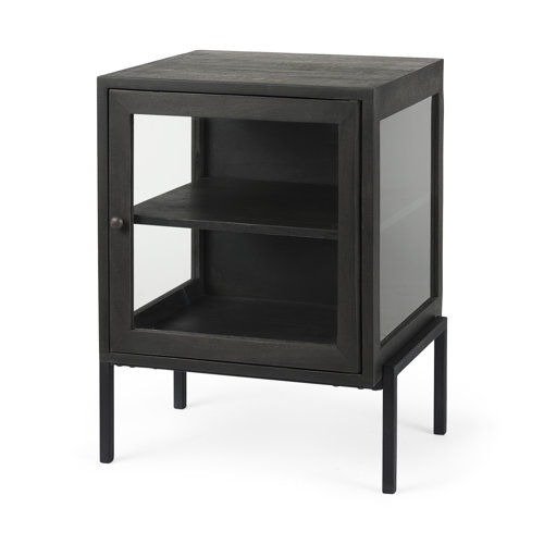 69207 - Arelius 20L x 18W x 26H Black-Brown Wood W/ Black Metal Frame End/Side Table