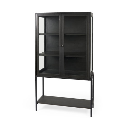 69210 - Arelius 36L x 18.75W x 63H Black-Brown Wood W/ Black Metal Base Display Cabinet