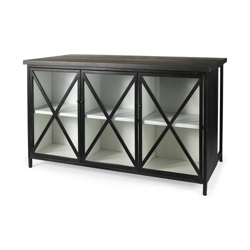 69211 - Dimitra 62.0L x 32.0W x 36.0H Dark Iron W/Glass Doors Kitchen Island 