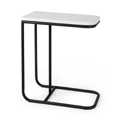 69212 - Kyra 12.0L x 20.0W x 23.0H White Marble Top W/Black Iron Frame C-Shaped End and Side Table