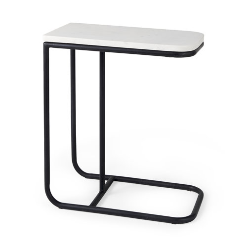 69212 - Kyra 12.0L x 20.0W x 23.0H White Marble Top W/Black Iron Frame C-Shaped End and Side Table