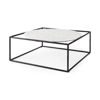 69213 - Austen 36L x 36W x 14.5H Round White Marble Top W/ Black Metal Frame Coffee Table