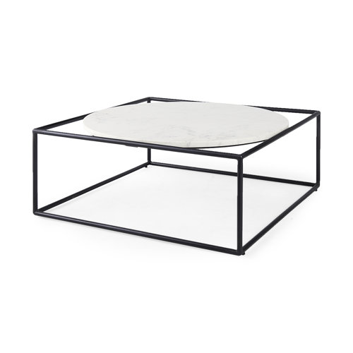 69213 - Austen 36L x 36W x 14.5H Round White Marble Top W/ Black Metal Frame Coffee Table