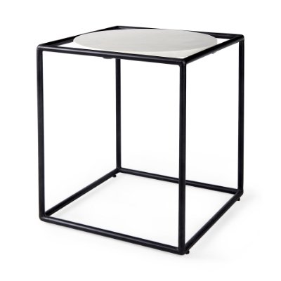 69214 - Austen 20L x 20W x 22H Round White Marble Top W/ Black Metal Frame Side Table