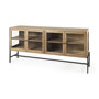 69227 - Arelius 70L x 18.75W x 32H Light Brown Wood, Black Metal Base w/ 4 Glass Cabinet Doors Sideboard