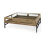 69228 - Arelius 42" Square Glass-Top Light Brown w/ Black Metal Base Display Coffee Table