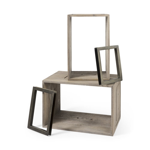 69229 - Simul (Set of 2) Light Brown Wood Modular Shelving Unit