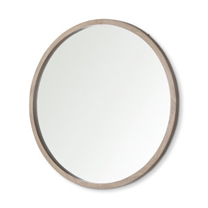 Gambit 46" Round Light Brown Wood Frame Wall Mirror