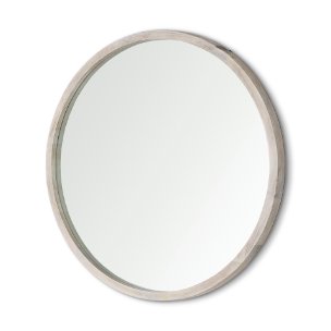 Gambit 46" Round White Wash Wood Frame Wall Mirror