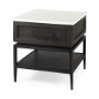 69237 - Divina Black-Brown Wood w/ White Marble Top and Black Metal Base 1 Drawer Side Table