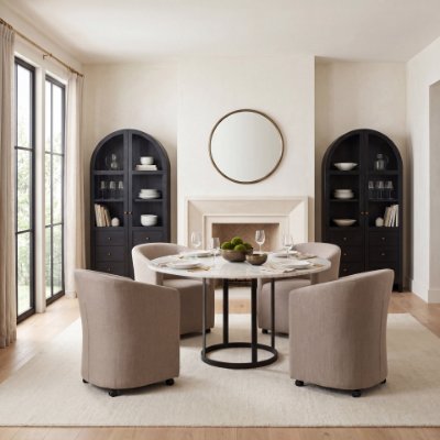 68849-AB - Tanner II 48" Round White Marble Top Black Metal Base Dining Table