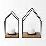 68789 - Leopold Set of Two Black Metal Wooden Base Table Candle Holders