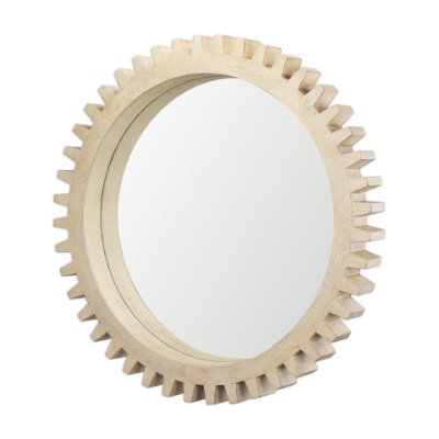 37140 - Cog Mirror 35" Round Natural Wood Frame Mirror