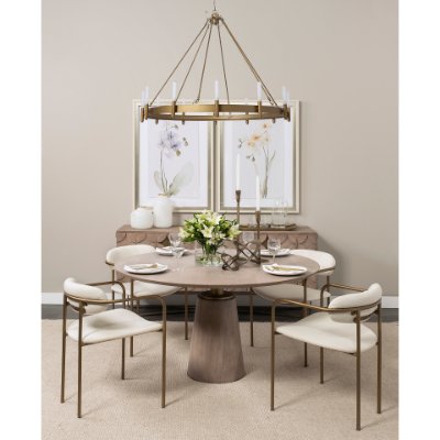 69032-AB - Maxwell II 54" Round Brown Solid Wood Top Brown Wood/Gold Metal Base Dining Table