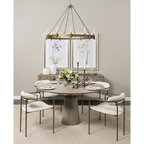69032-AB - Maxwell II 54" Round Brown Solid Wood Top Brown Wood/Gold Metal Base Dining Table