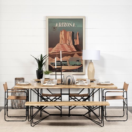 68752-AB - Papillion II 80x40 Rectangular Blonde Live Edge Sold Wood Top Black Metal Base Dining Table