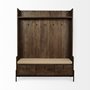 69019 - Glenn V 56L x 17W Dark Brown Wood w/ Cream Fabric Seat, 3 Drawers Hall Tree