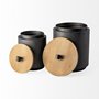 68982 - Cyril (Set of 2) Gray Metal W/ Brown Wood Lids Jars