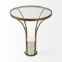 69053-AB - Jacinta II 21" Round Glass Top Metal and Marble Pedestal End/Side Table 