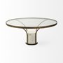 69052-AB - Jacinta 36" Round Glass Top Metal and Marble Pedestal Coffee Table