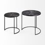 68987 - Chakra 19.7" Set of Two Round Dark Wood Top Black Frame Accent Tables