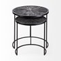 68987 - Chakra 19.7" Set of Two Round Dark Wood Top Black Frame Accent Tables