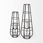 68979 - Bella Small Black Metal Cylindrical Cage Candle Holder Lantern 