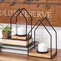 68789 - Leopold Set of Two Black Metal Wooden Base Table Candle Holders