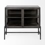 69010 - Arelius  36L x 18W Black-Brown Wood, Black Metal Base w/ 2 Glass Doors Accent Cabinet 