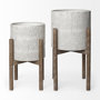 68817 - Groot Set of Two 11.8 x 23  Eggshell Ceramic Wooden Base Plant Stands