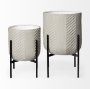 68815 - Mabel Set of Two 15.4 x 24.8 Eggshell Metal Top W/ Black Iron Base Plant Stands 