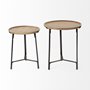 69014 - Helios III 20L x 24H Set of Two Round Brown Solid Wood Iron Base Nesting End/Side Tables