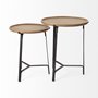 69014 - Helios III 20L x 24H Set of Two Round Brown Solid Wood Iron Base Nesting End/Side Tables