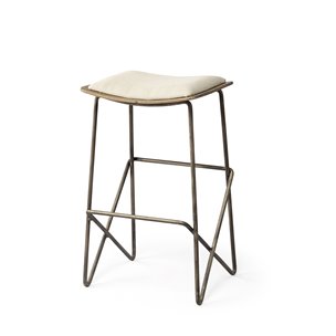 Katniss Backless 26in Seat Counter Stool | Cream Fabric w/ Gold Metal