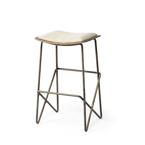 68465 - Katniss 26" Total Height Cream Fabric Seat Gold Metal Frame Counter Stool