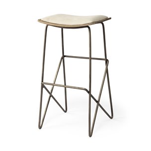 Katniss Backless 30in Seat Bar Stool | Cream Fabric w/ Gold Metal