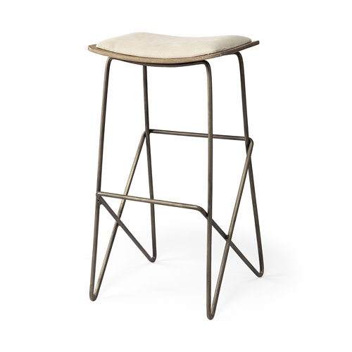 68466 - Katniss 30" Total Height Cream Fabric Seat Gold Metal Frame Bar Stool