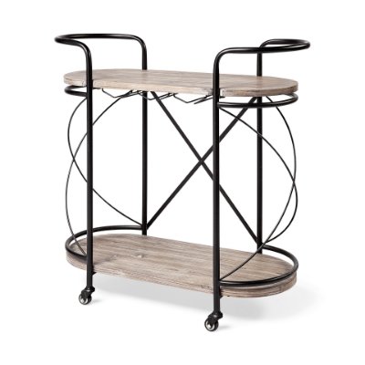 68921 - Marlon Black Metal Frame Two Tier Shelves w/Stemware holder Bar Cart