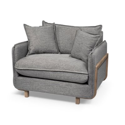 68715 - Roy II Castlerock Gray Upholstered and Brown Wood Frame Arm Chair
