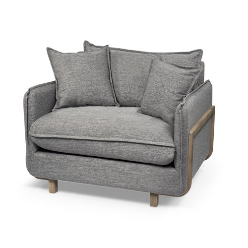 68715 - Roy II Castlerock Gray Upholstered and Brown Wood Frame Arm Chair